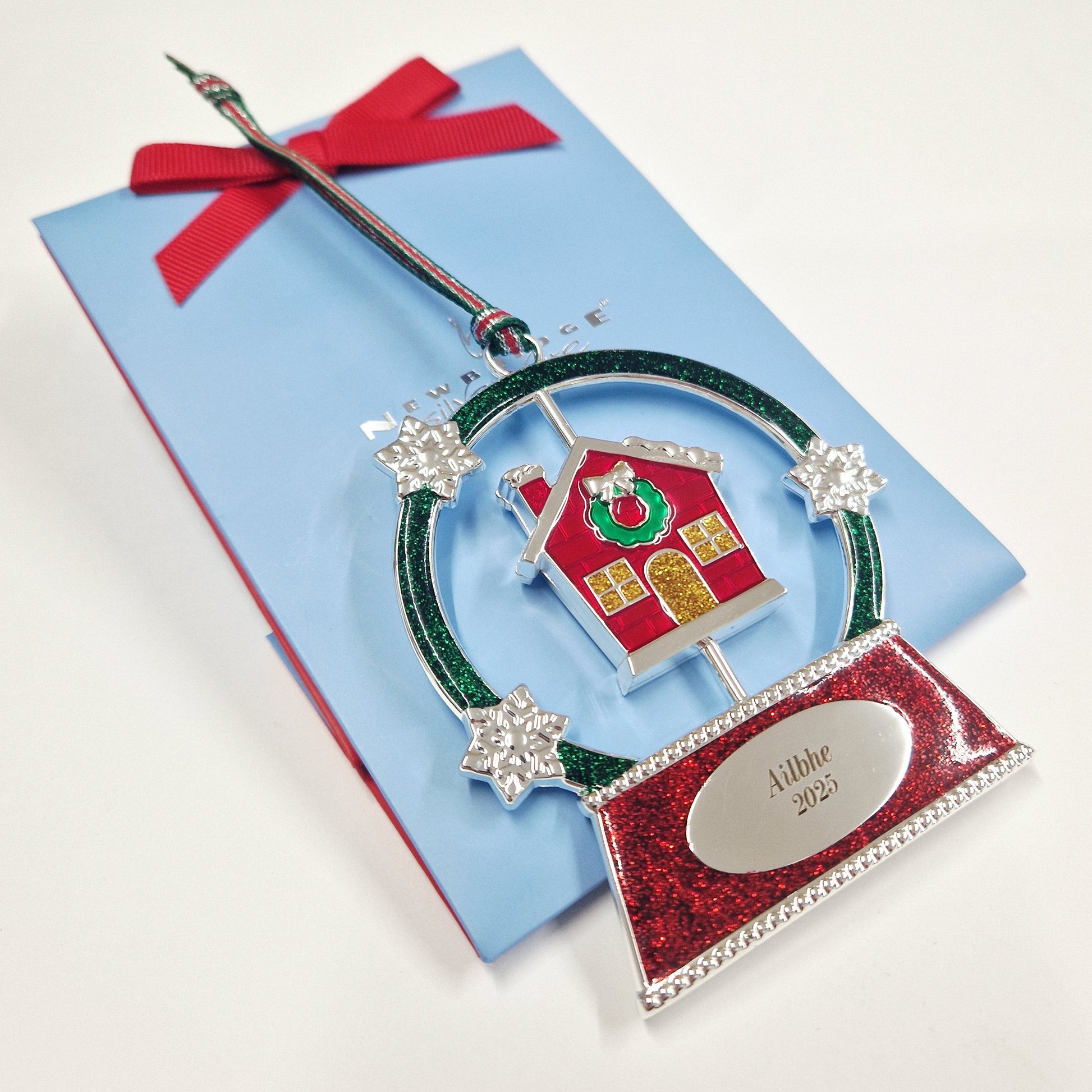 personalised newbridge silverware christmas decoration with engraving Eva Victoria Ireland