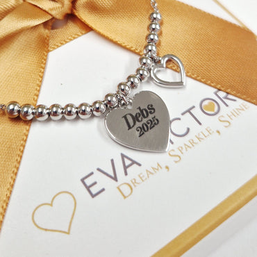 Silver balls bracelet with a heart-shaped tag for engraving - 925 silver jewellery in Ireland