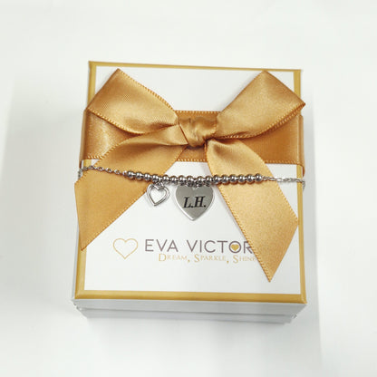 Engravable Heart Sterling Silver Beaded Bracelet