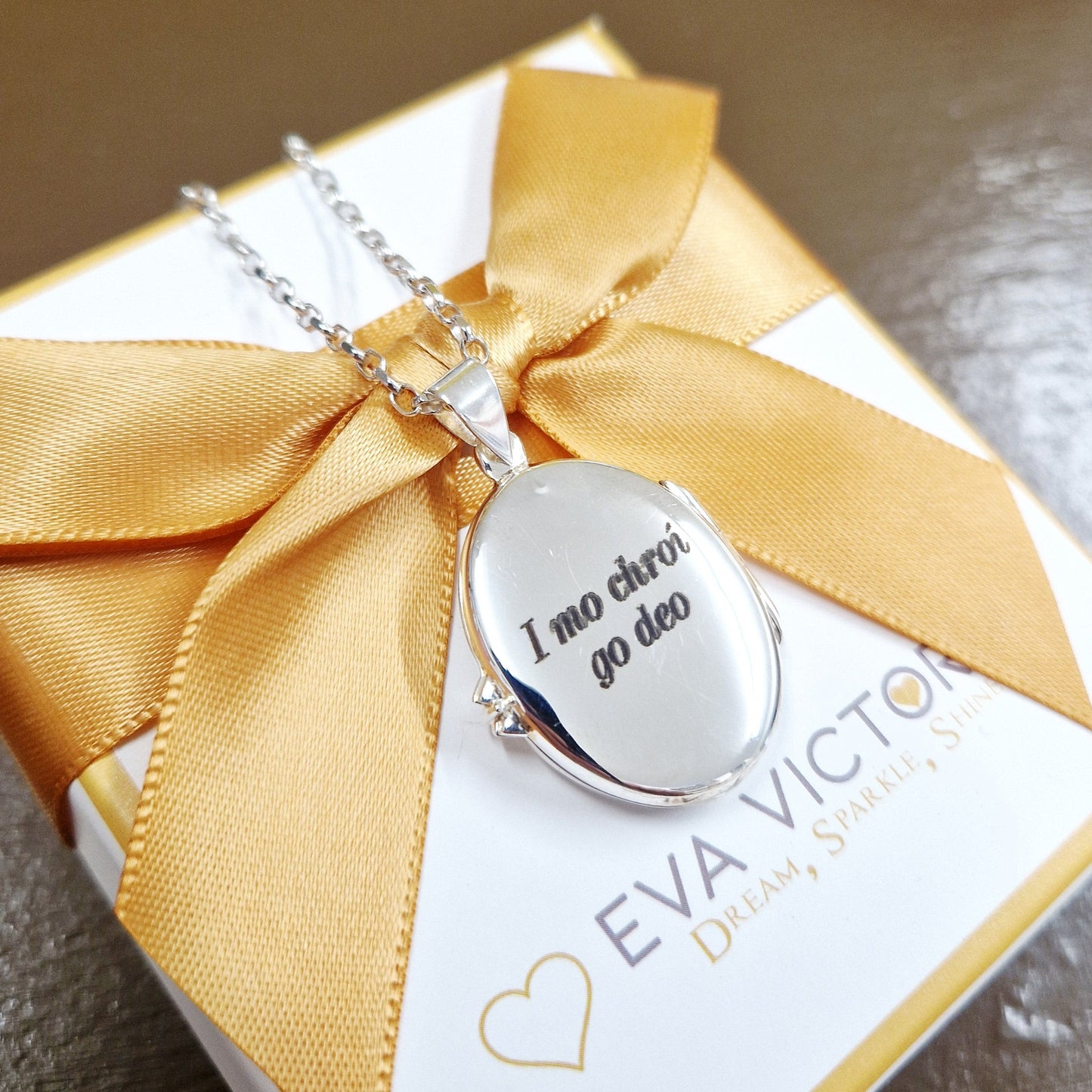 sterling silver locket with engraving on Irish - Eva Victoria