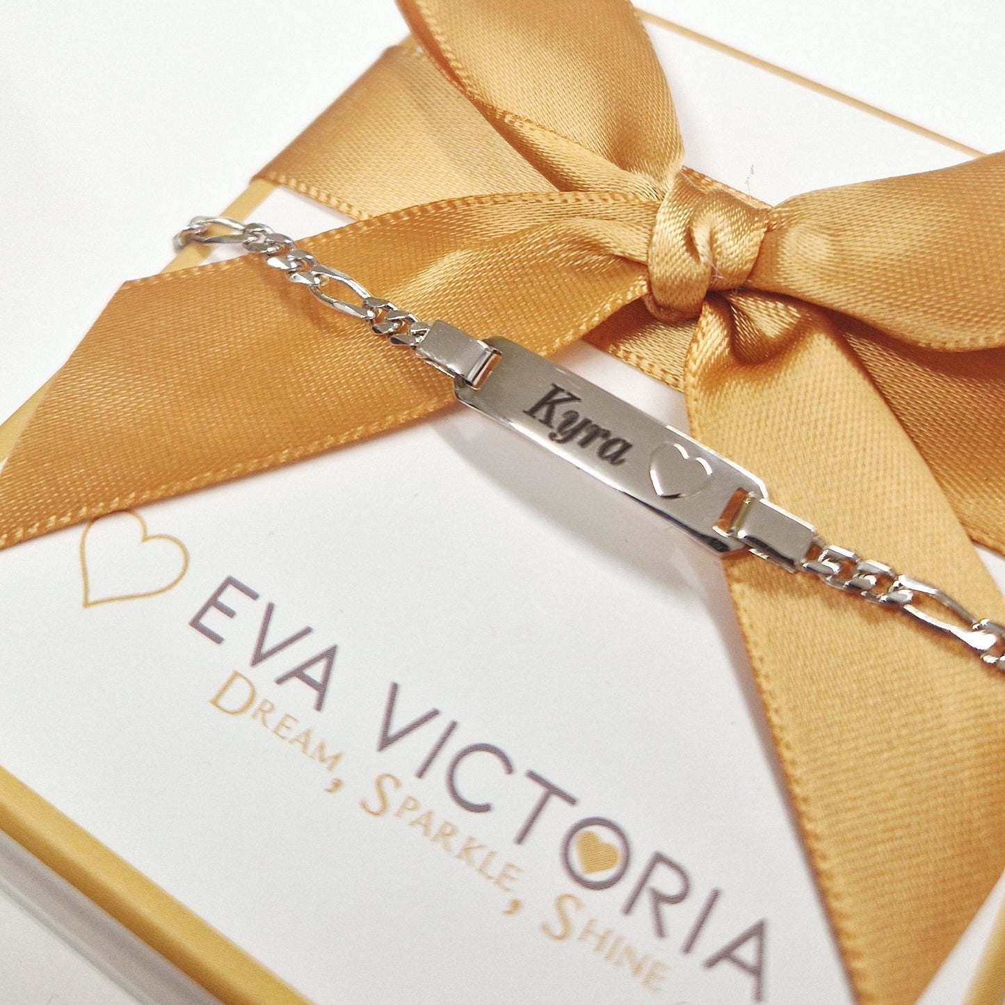 personalised silver id bracelet for girls with engraving - eva victoria ireland