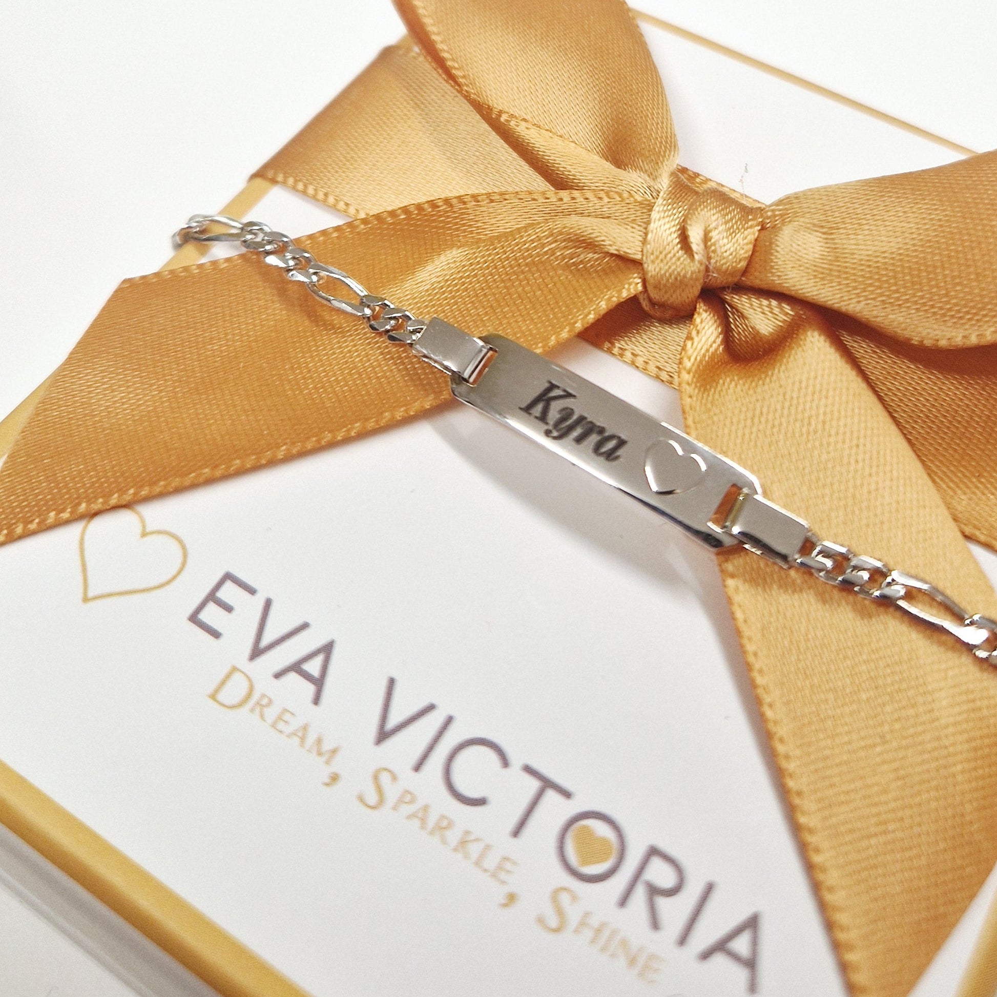 personalised silver id bracelet for girls with engraving - eva victoria ireland