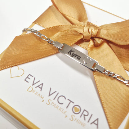 personalised silver id bracelet for girls with engraving - eva victoria ireland