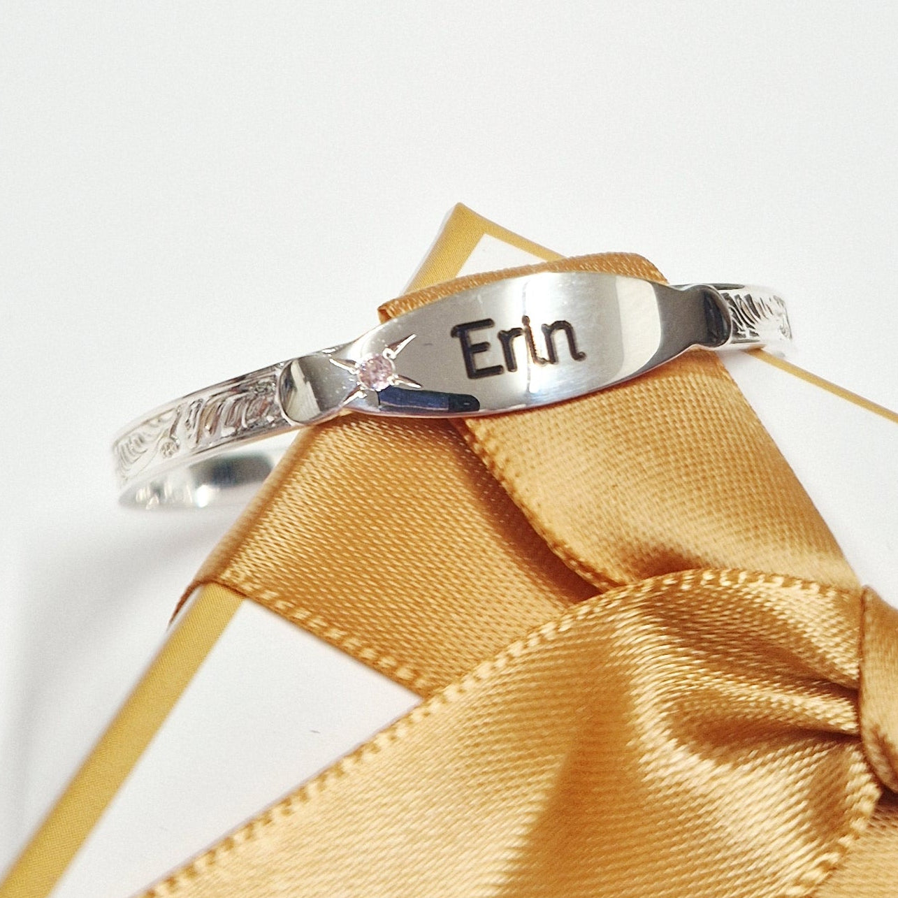 Eva Victoria Christening Baby Bangle in Sterling Silver with Pink Stone