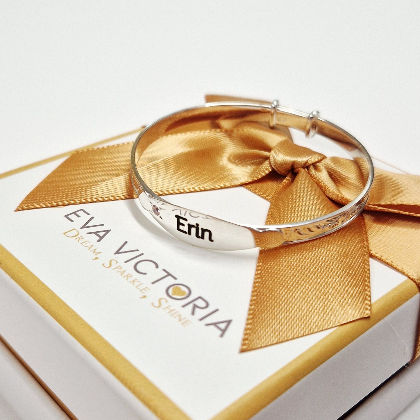 Eva Victoria Christening Baby Bangle in Sterling Silver with Pink Stone