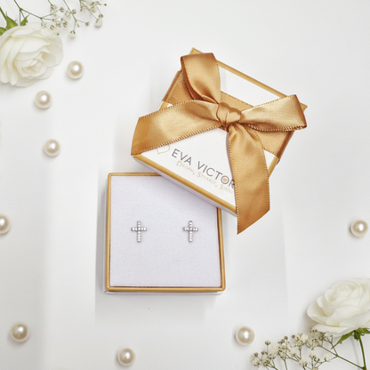 10mm sparkling cross earrings for girls in ireland - eva victoria