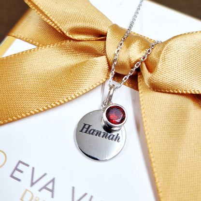 january birthstone necklace for kids with engraving - eva victoria ireland