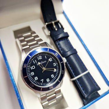 Blue face silver Stainless Steel Boys Watch & Interchangeable Navy Strap - communion watch for boys in ireland