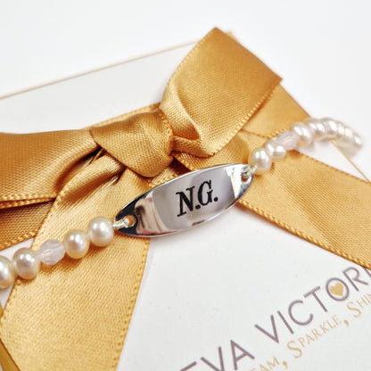 october birthstone ID bracelet with pearls for girls - eva victoria ireland