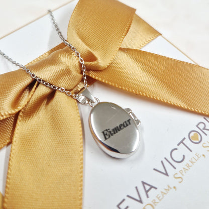 17mm oval silver locket with engraving - eva victoria ireland