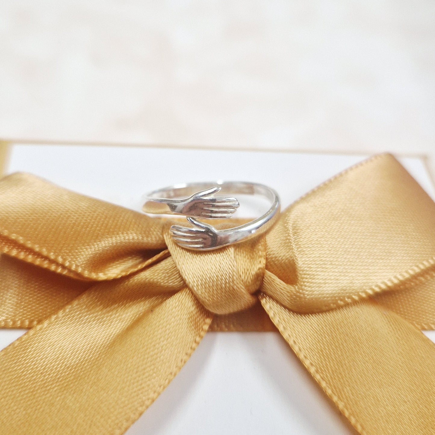 Sterling Silver Hug Ring - Adjustable Open Hands Ring