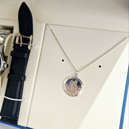 Blue Boys Watch & St. Christopher Medal Gift Set