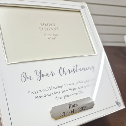 engraving plaque on chistening photo frame
