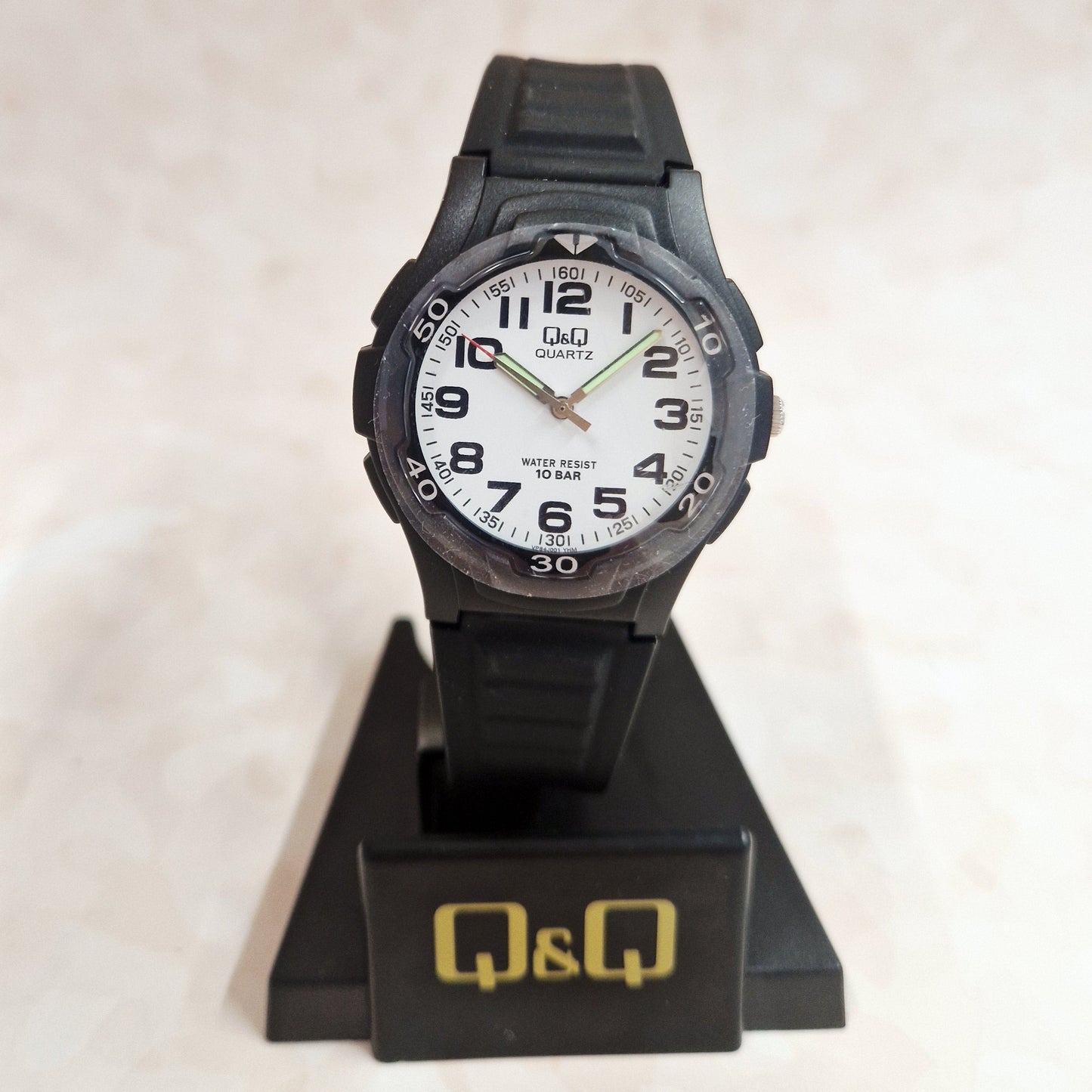 Q&Q Black Sports Watch - Model AY14444F Luminous Hands