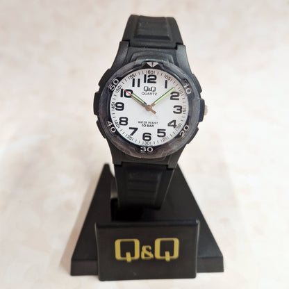 Q&Q Black Sports Watch - Model AY14444F Luminous Hands
