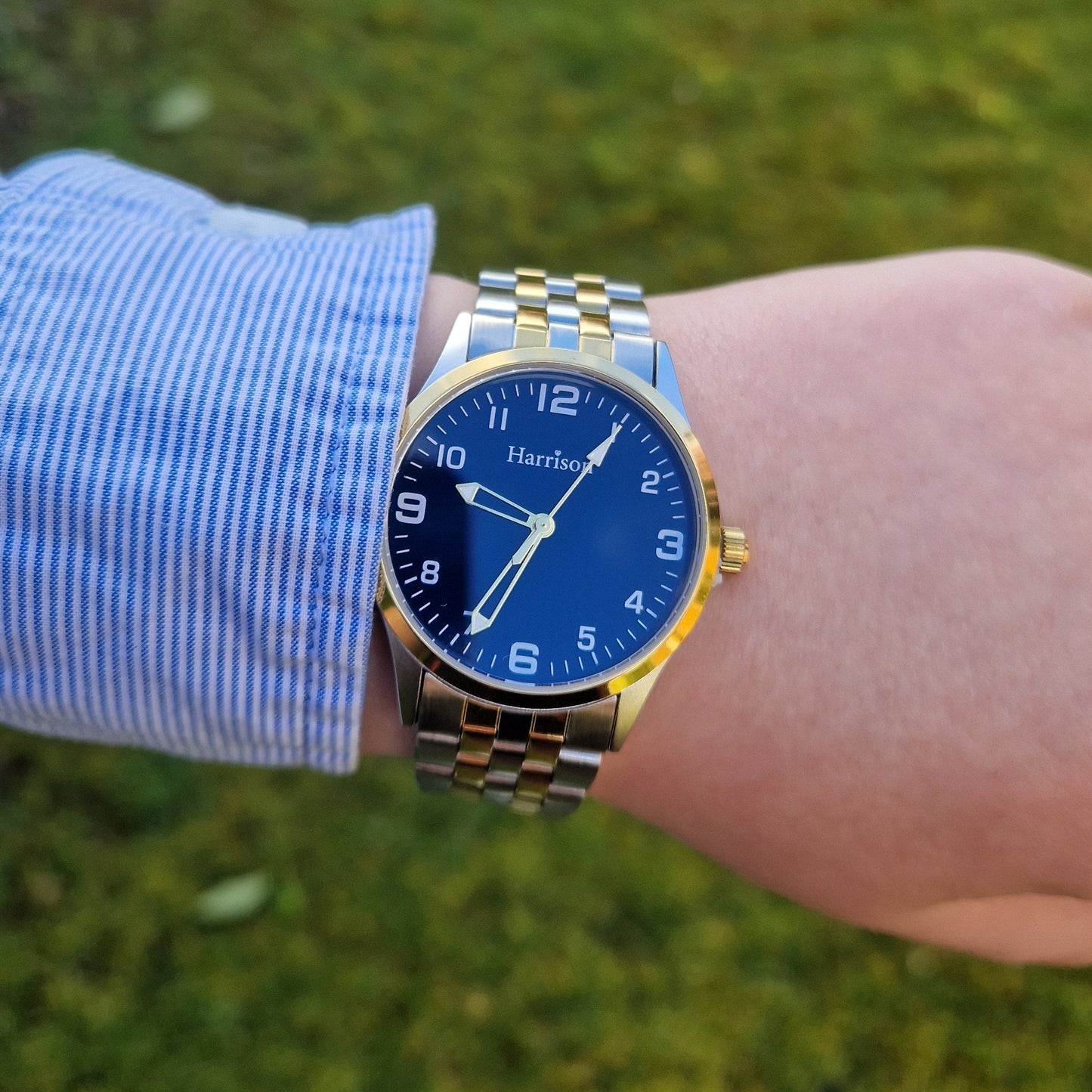 Two-Tone Boys Watch - Gold & Silver & Interchangeable Navy Strap