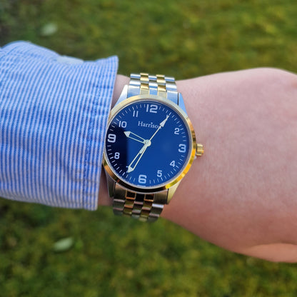 Two-Tone Boys Watch - Gold & Silver & Interchangeable Navy Strap