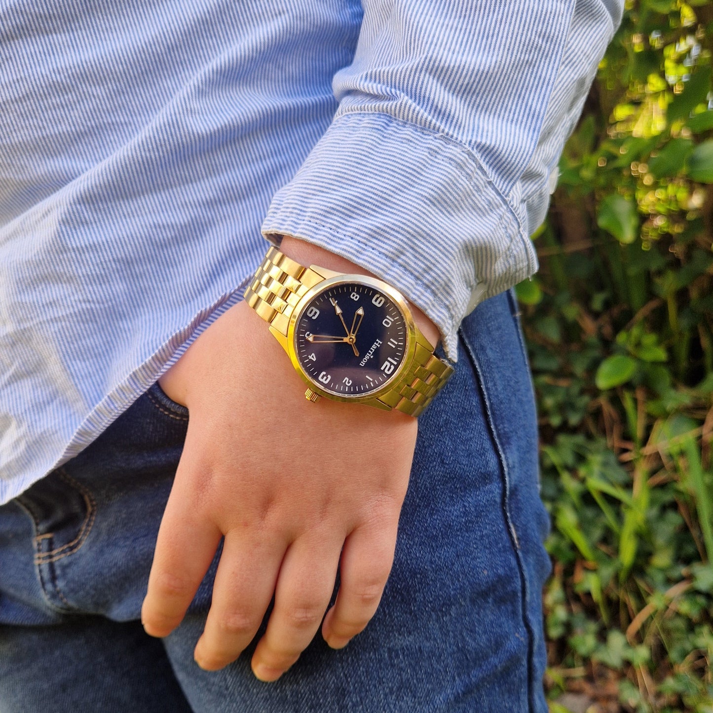 Gold Stainless Steel Boys Watch & Interchangeable Navy Strap