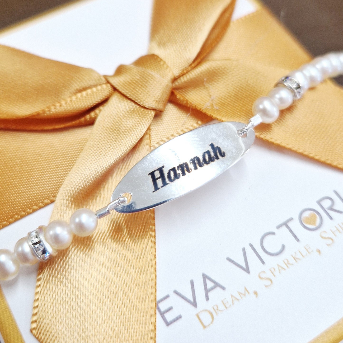 Engravable ID Bracelet with Fresh Water Pearls for Children