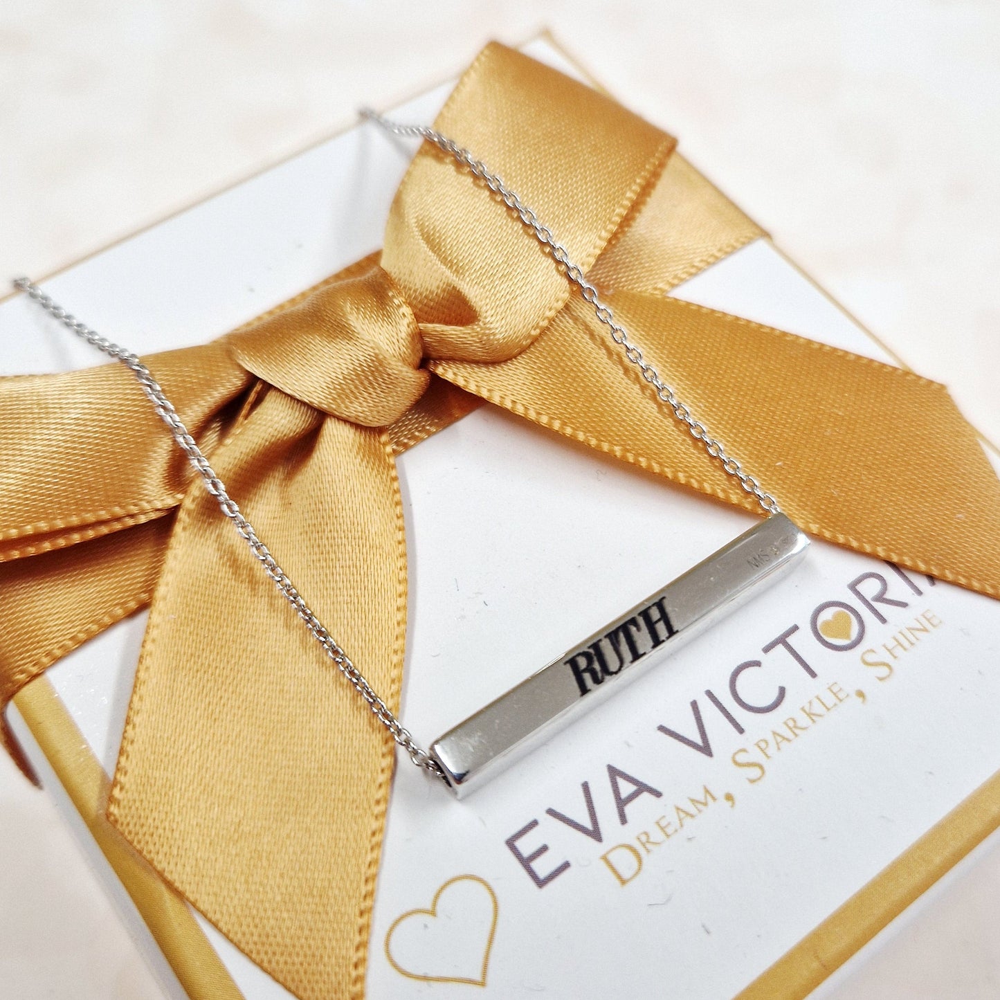 personalised bar necklace in silver with name - eva victoria ireland