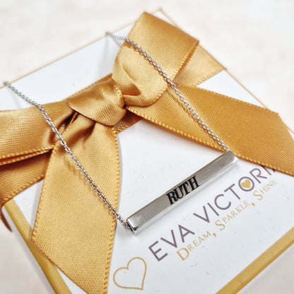 personalised bar necklace in silver with name - eva victoria ireland