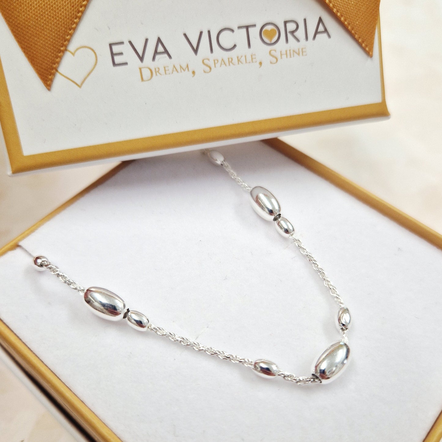 Sterling Silver Rope Bracelet with Oval Beads