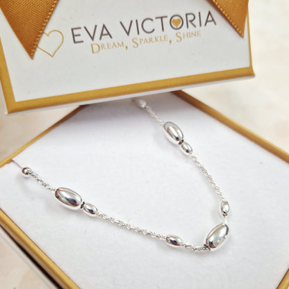 Sterling Silver Rope Bracelet with Oval Beads