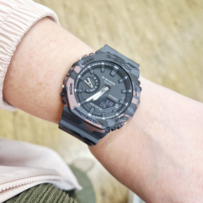 camo casio g-shock GA-2100CM-8AER on wrist