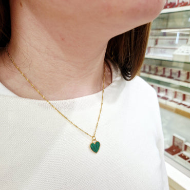 Personalised Sterling Silver Green Enamel Heart Necklace