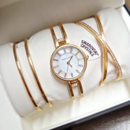 Anne Klein Gold Watch & 2 Bangles Gift Set