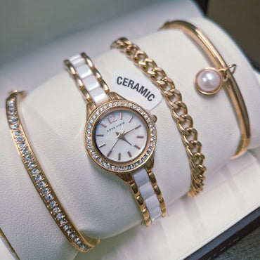 Anne Klein Rose Gold Watch & Bangles Gift Set