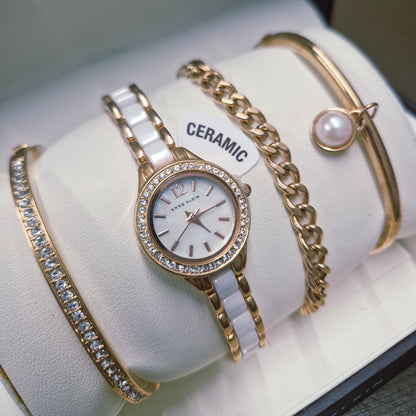 Anne Klein Rose Gold Watch & Bangles Gift Set