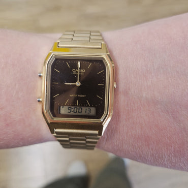 Casio Vintage AQ-230GA-5AMQY Gold & Brown Analog Digital Watch