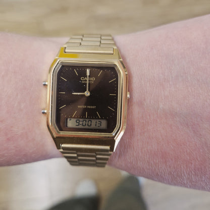 Casio Vintage AQ-230GA-5AMQY Gold & Brown Analog Digital Watch