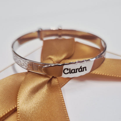 sterling silver celtic claddagh baby bangle with engraving in ireland
