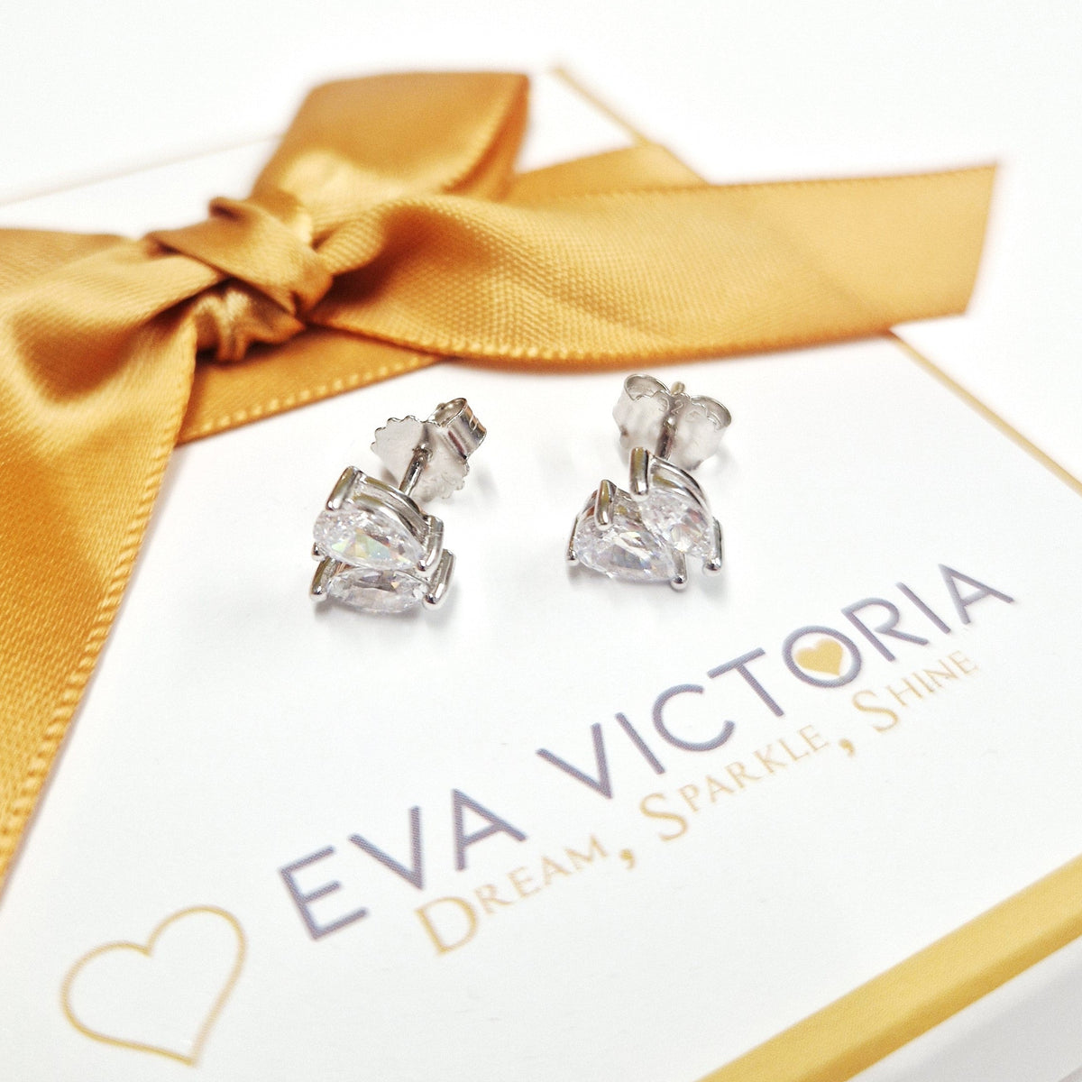 Sterling silver Amante stud earrings with pear and marquise cut cubic zirconia stones, 8mm