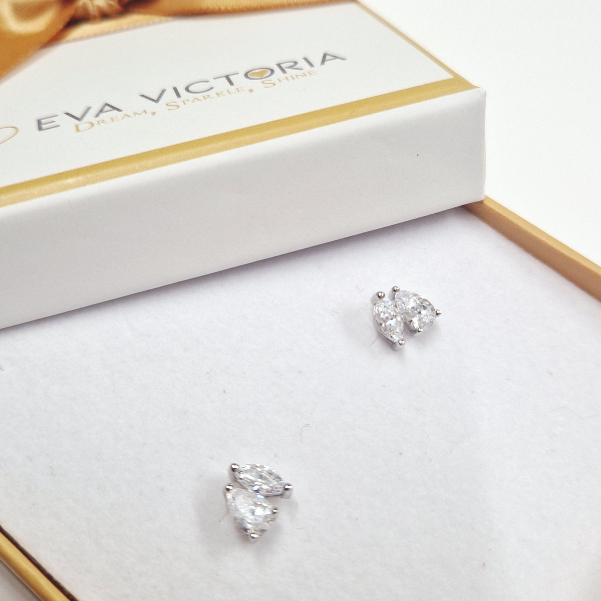 Sterling Silver CZ Amante Pear & Marquise Stud Earrings 8mm