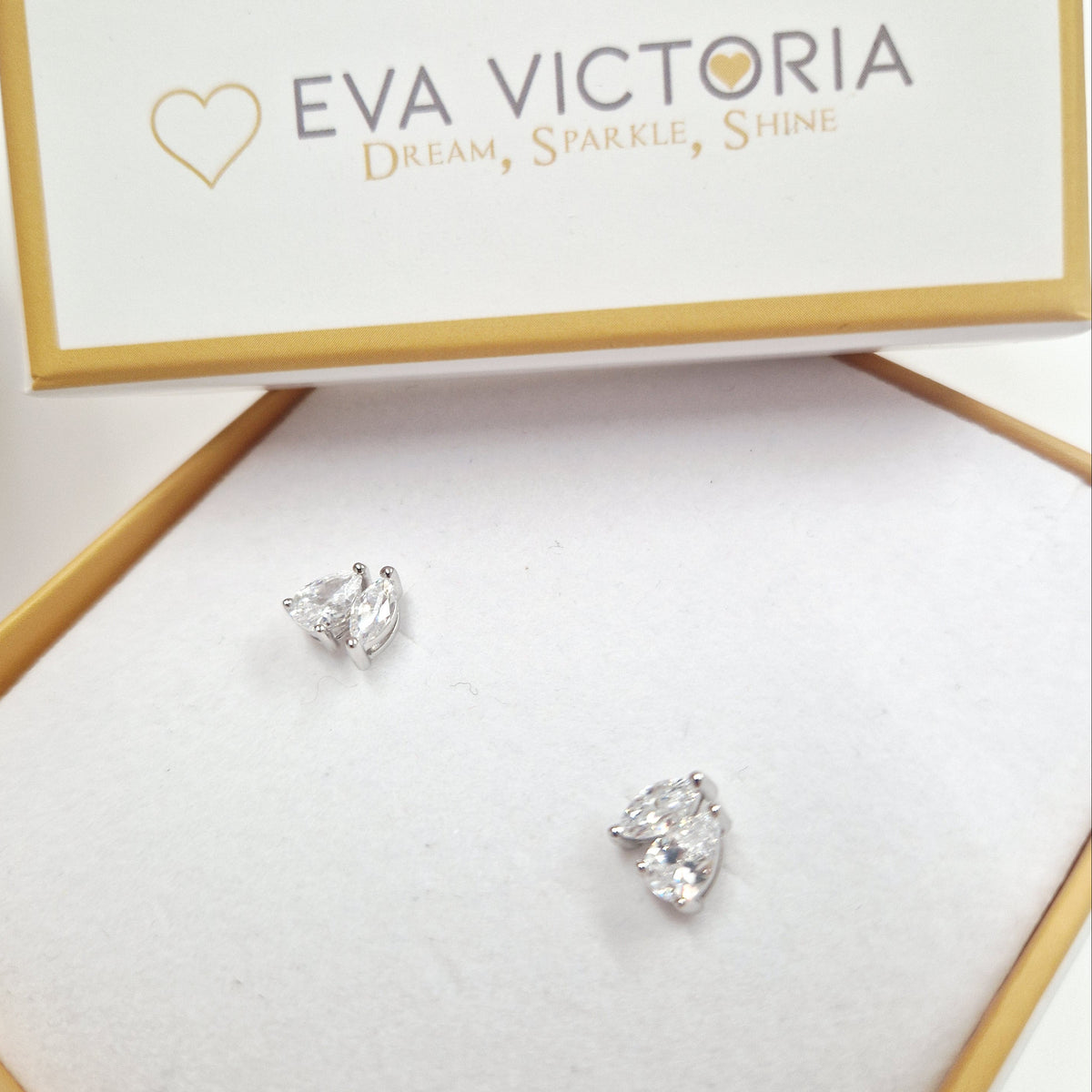 Sterling Silver CZ Amante Pear & Marquise Stud Earrings 8mm