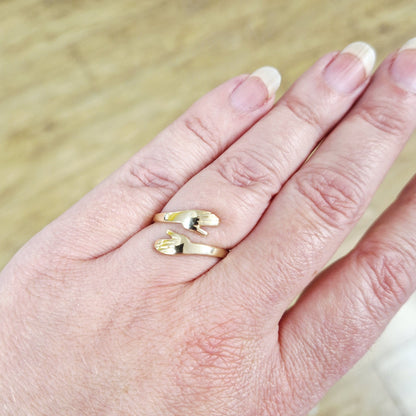 9ct yellow gold hug ring on hand model