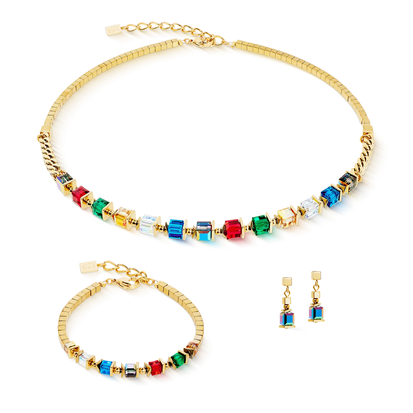 Coeur De Lion Sparkling Cubes Fusion Gold Chain Necklace