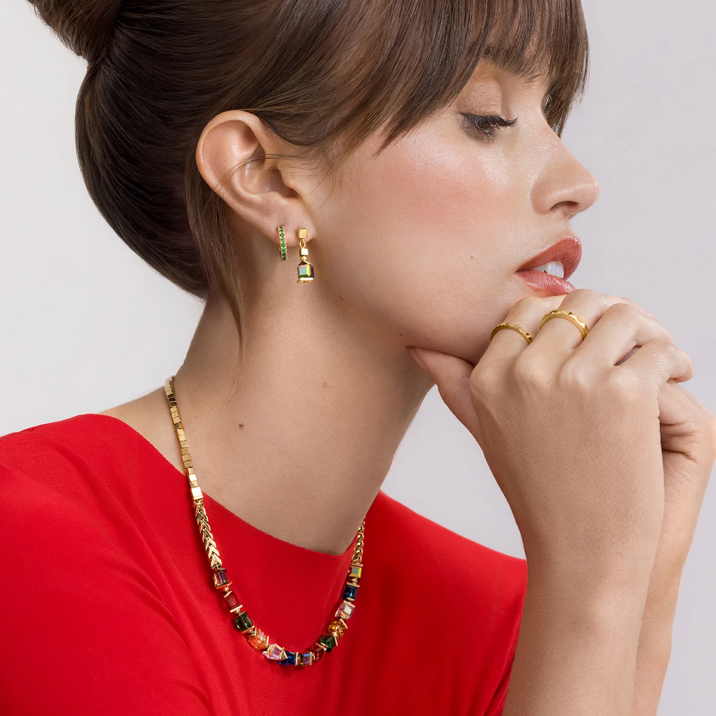 Coeur De Lion Sparkling Cubes Fusion Gold Chain Necklace