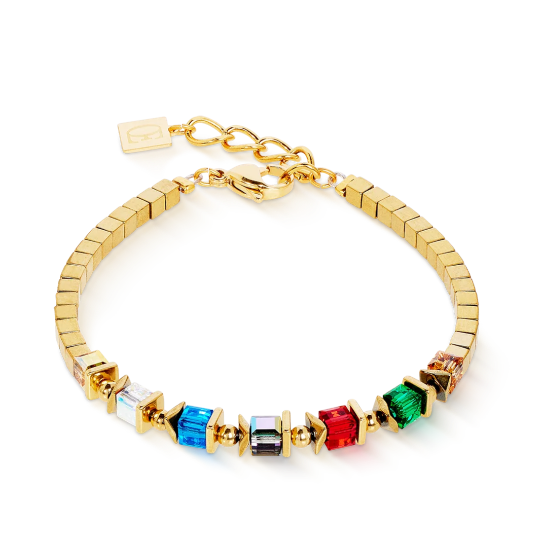 Coeur De Lion Sparkling Cubes Fusion Chain Bracelet in Gold