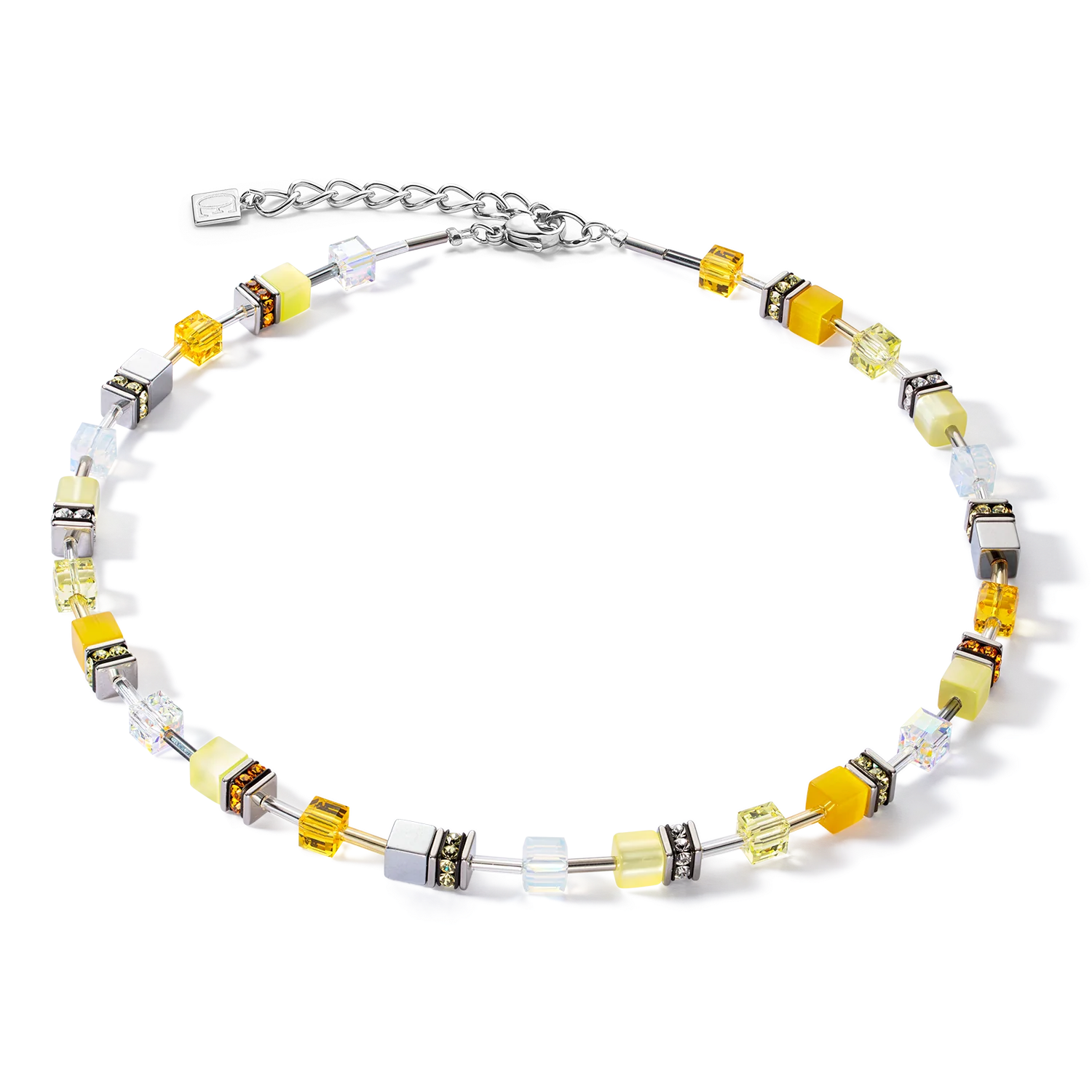 Coeur De Lion GeoCube Joyful Yellow Colours Silver Necklace Ireland