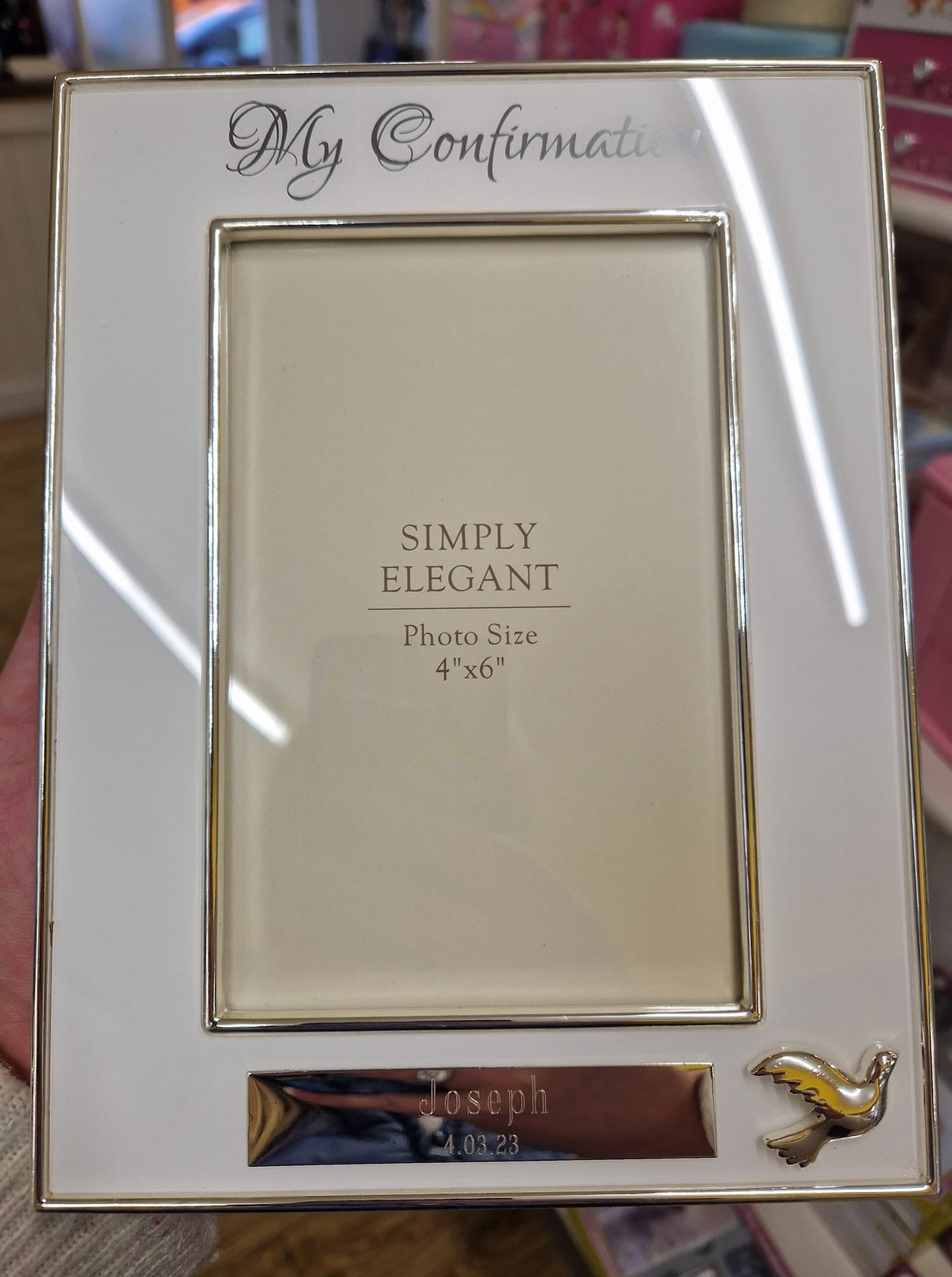 Engravable Confirmation White Photo Frame 4" x 6"