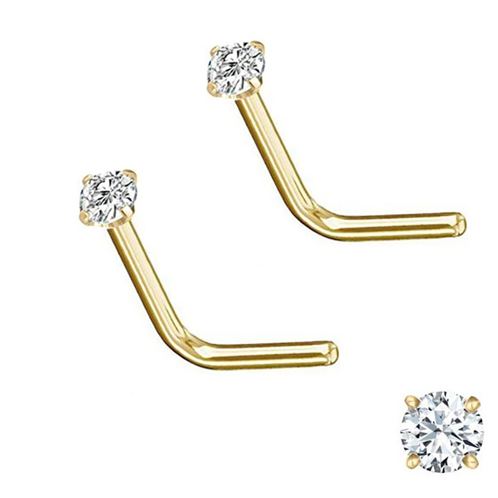 3mm CZ Gold Plated L-Shape Nose Stud