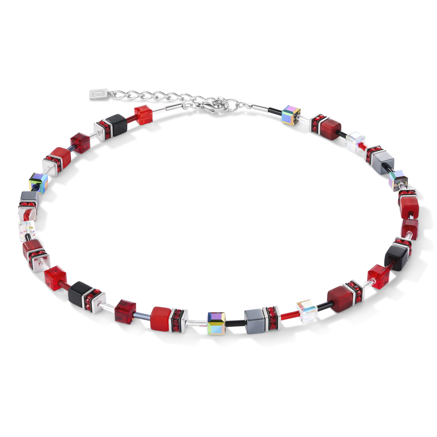 red beaded necklace on a white background