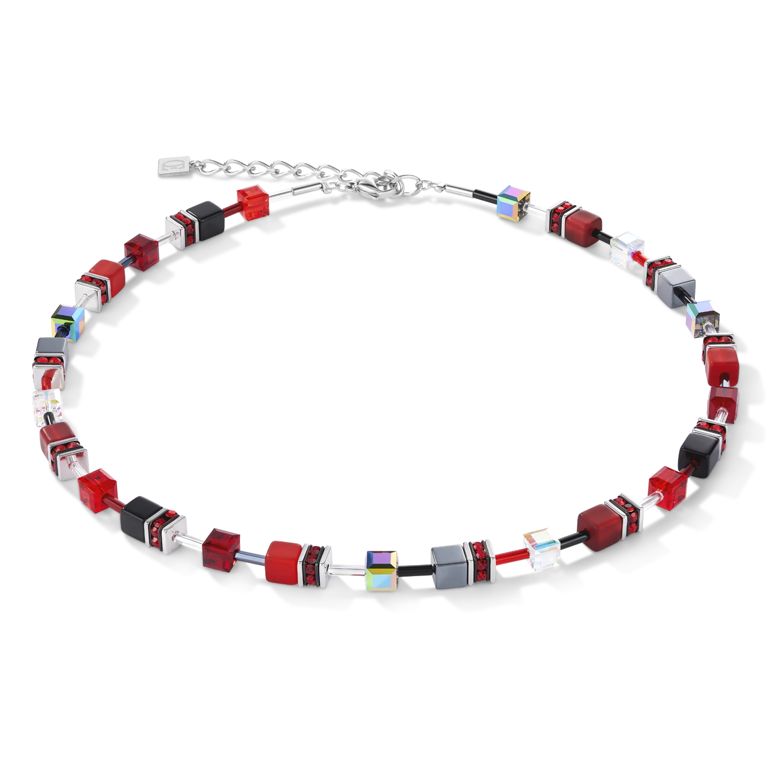 red beaded necklace on a white background