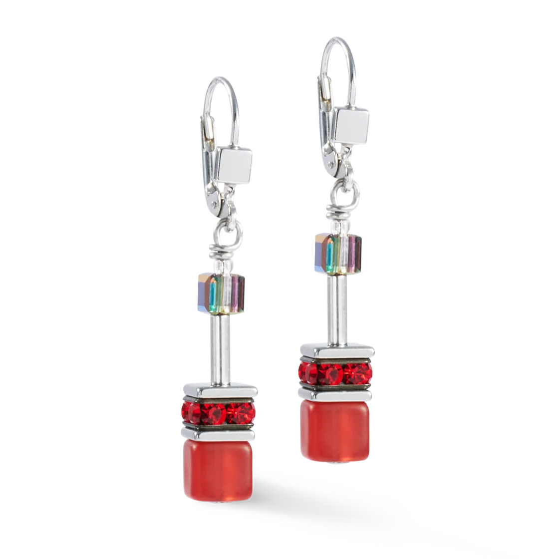 Coeur De Lion GeoCUBE Red Silver Drop Earrings in Ireland