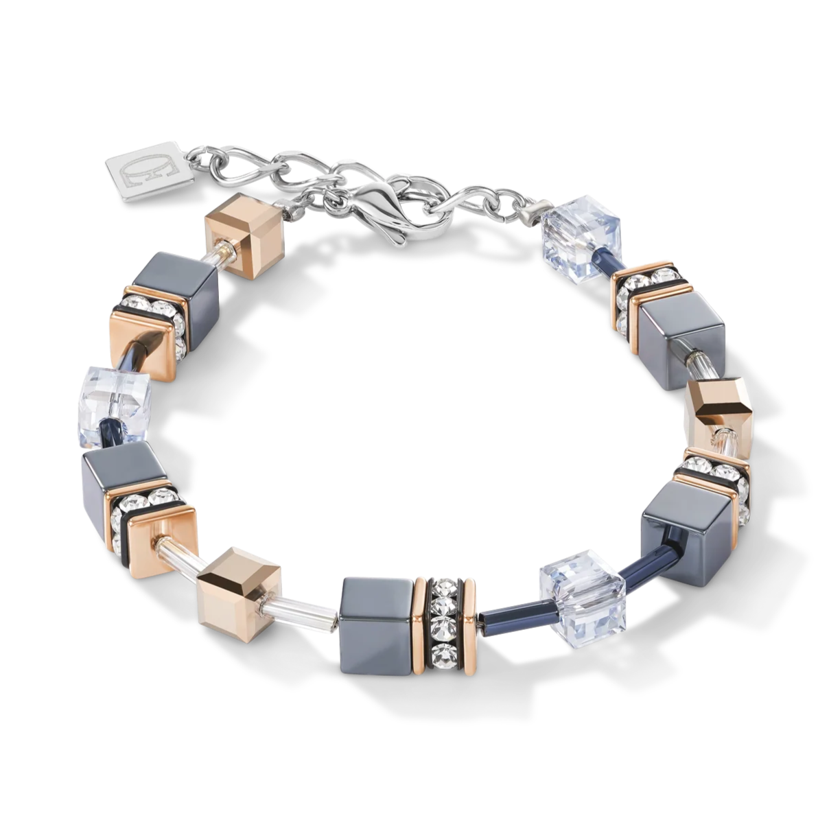 Coeur De Lion GeoCube Black Rose Gold & Silver Bracelet