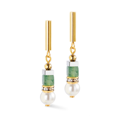 Coeur De Lion Precious Fusion Offset Green & Gold Drop Earrings